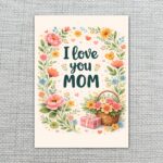 I Love You Mom Floral Wreath Gift Basket Design Digital Download Celebration Card