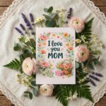 I Love You Mom Floral Wreath Gift Basket Design Digital Download Celebration Card