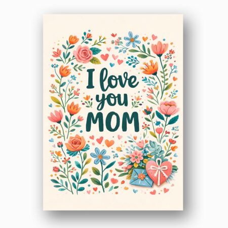 I Love You Mom Floral Wreath Hearts Birds Art Diy Watercolor Digital Card