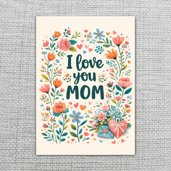 I Love You Mom Floral Wreath Hearts Birds Art Diy Watercolor Digital Card