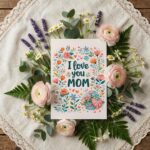 I Love You Mom Floral Wreath Hearts Birds Art Diy Watercolor Digital Card
