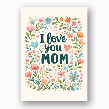 I Love You Mom Pastel Floral Wreath Heart Art Digital File For Home Printing