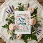 I Love You Mom Pastel Floral Wreath Heart Art Digital File For Home Printing