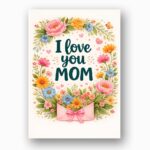 I Love You Mom Pink Floral Bouquet Typography Design Downloadable Home Print Card