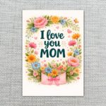 I Love You Mom Pink Floral Bouquet Typography Design Downloadable Home Print Card