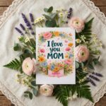 I Love You Mom Pink Floral Bouquet Typography Design Downloadable Home Print Card