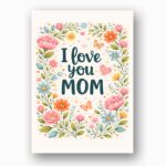 I Love You Mom Spring Floral Border Art Illustration Instant Access Greeting Card