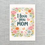 I Love You Mom Spring Floral Border Art Illustration Instant Access Greeting Card