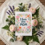 I Love You Mom Spring Floral Border Art Illustration Instant Access Greeting Card