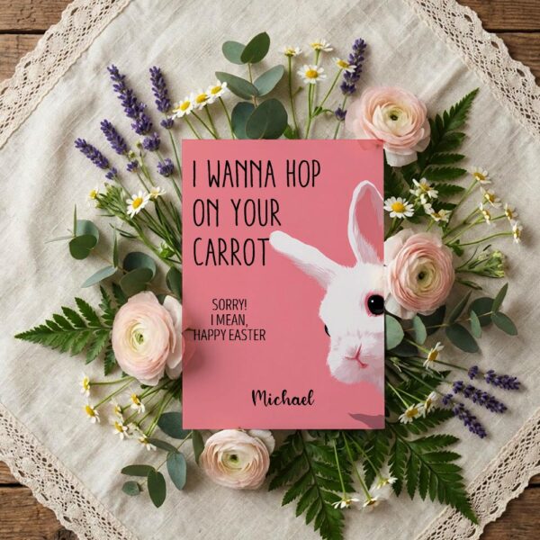 I Wanna Hop On Your Carrot Card Cheeky Easter Bunny Joke Editable High Quality Stationery