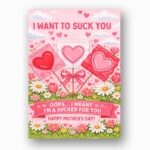 I Want To Suck You Im A Sucker For You Mothers Day Pink Heart Lollipop Floral Botanical Watercolor Printable Card
