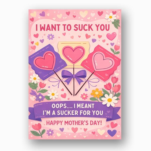 I Want To Suck You Im A Sucker For You Mothers Day Purple Pink Heart Lollipop Editable Botanical Gift Card