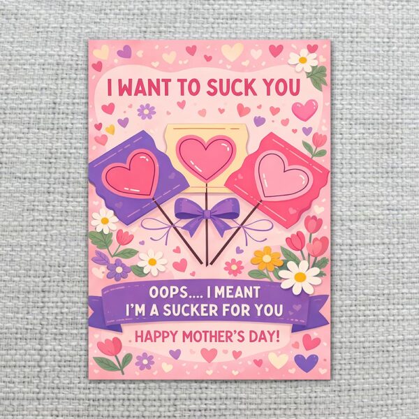 I Want To Suck You Im A Sucker For You Mothers Day Purple Pink Heart Lollipop Editable Botanical Gift Card