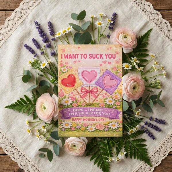 I Want To Suck You Im A Sucker For You Mothers Day Yellow Pink Heart Lollipop High Resolution Botanical Print