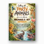 Jungle Forest River Animals Lion Hippo Giraffe Elephant Quick Download Greeting Card