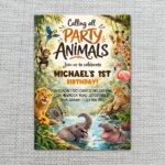 Jungle Forest River Animals Lion Hippo Giraffe Elephant Quick Download Greeting Card