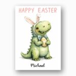 Kawaii Dino with Bunny Ears Greeting Sweet Monster Easter Printable High Res Greeting