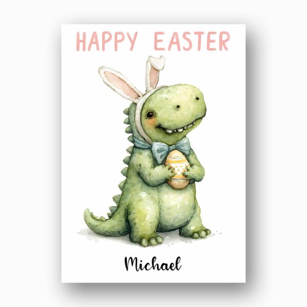 Kawaii Dino with Bunny Ears Greeting Sweet Monster Easter Printable High Res Greeting