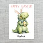 Kawaii Dino with Bunny Ears Greeting Sweet Monster Easter Printable High Res Greeting