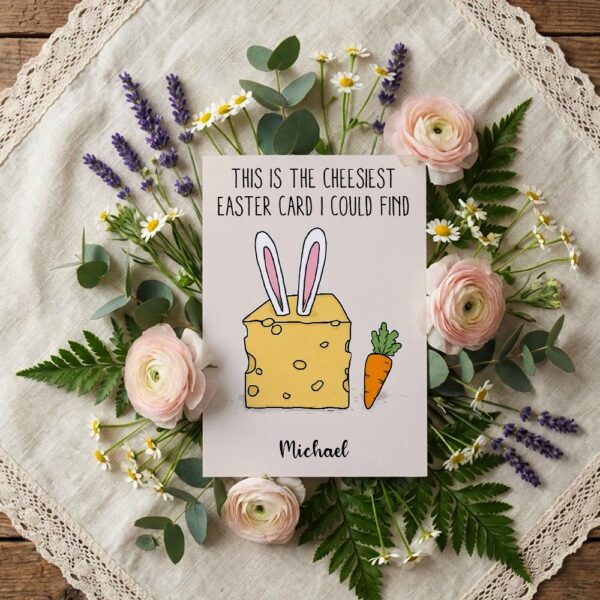Large Cheese Block Bunny Pun Easter Card Fun Cheesiest Printable 5X7 Greeting Template