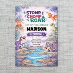 Lavender Pastel Sky Dinosaur Jungle Volcano Home Office Printable Greeting