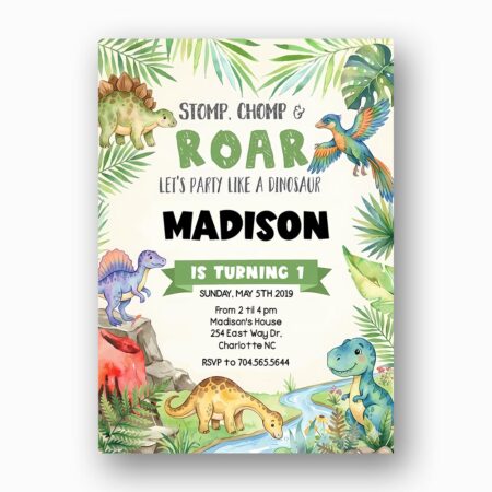 Light Mint Greenery Dinosaur Tropical Volcano Instant Access Greeting Card