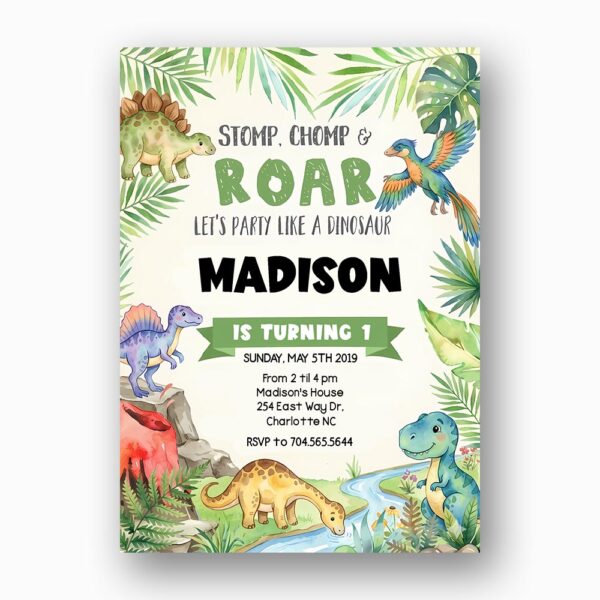 Light Mint Greenery Dinosaur Tropical Volcano Instant Access Greeting Card