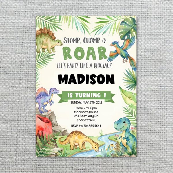 Light Mint Greenery Dinosaur Tropical Volcano Instant Access Greeting Card
