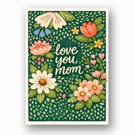 Love You Mom Green Floral Illustration With Daisies And Tulips 300 Dpi High Res Printable