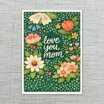 Love You Mom Green Floral Illustration With Daisies And Tulips 300 Dpi High Res Printable