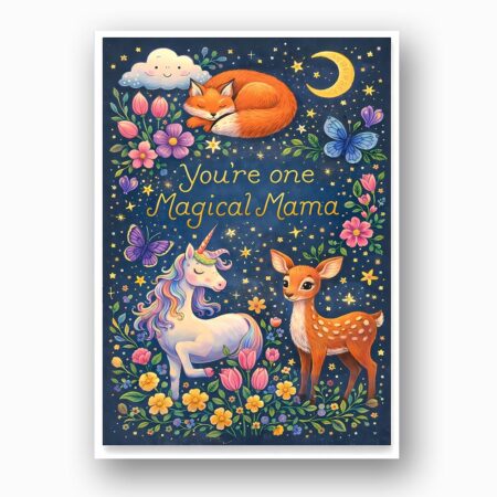 Magical Mama Fantasy Illustration Sleeping Fox Unicorn Deer Personalizable Digital Print