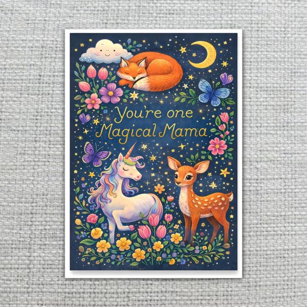 Magical Mama Fantasy Illustration Sleeping Fox Unicorn Deer Personalizable Digital Print