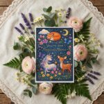 Magical Mama Fantasy Illustration Sleeping Fox Unicorn Deer Personalizable Digital Print