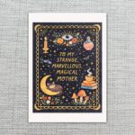 Magical Mother Celestial Art With Black Cat And Mushrooms Instant Delivery Digital Card