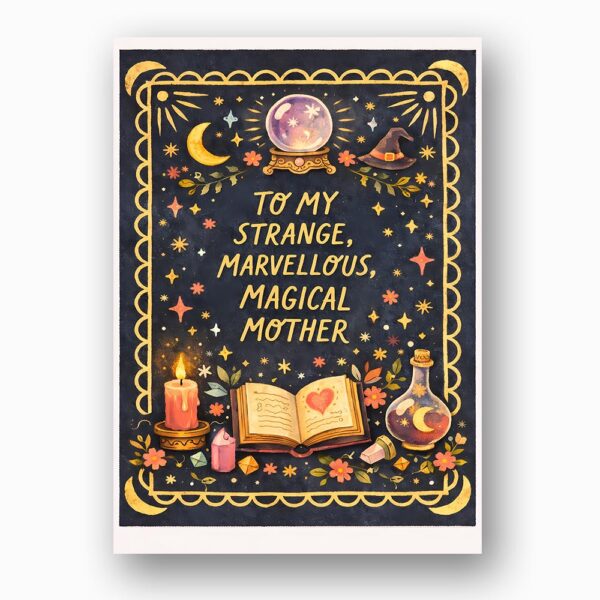 Magical Mother Witchy Celestial Theme With Books And Candles Downloadable Sentiment Card