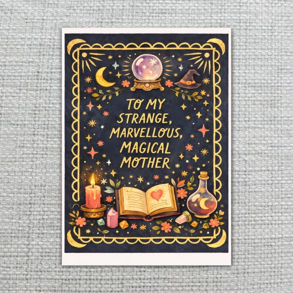 Magical Mother Witchy Celestial Theme With Books And Candles Downloadable Sentiment Card
