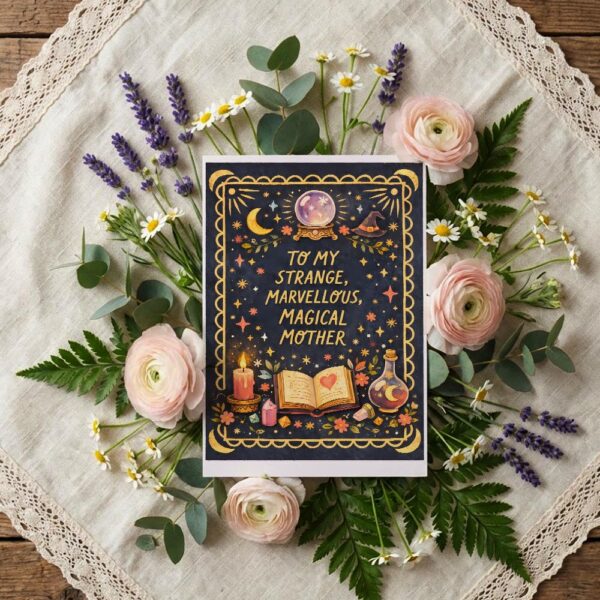 Magical Mother Witchy Celestial Theme With Books And Candles Downloadable Sentiment Card