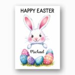 Minimalist Bunny Face Colorful Eggs Card Kawaii Easter Greeting Printable High Res Greeting