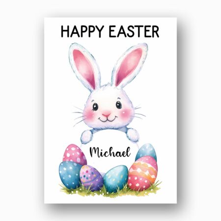 Minimalist Bunny Face Colorful Eggs Card Kawaii Easter Greeting Printable High Res Greeting