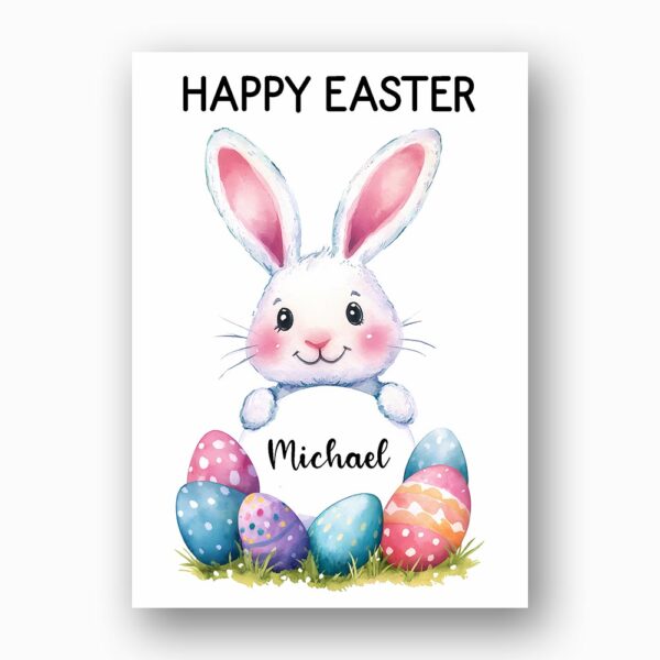Minimalist Bunny Face Colorful Eggs Card Kawaii Easter Greeting Printable High Res Greeting