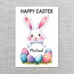 Minimalist Bunny Face Colorful Eggs Card Kawaii Easter Greeting Printable High Res Greeting