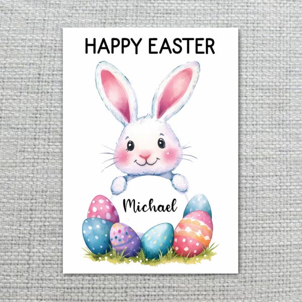Minimalist Bunny Face Colorful Eggs Card Kawaii Easter Greeting Printable High Res Greeting