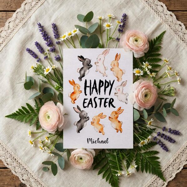 Minimalist Jumping Bunny Silhouette Modern Graphic Easter Digital Download Celebration Card