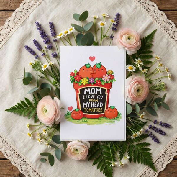 Mom I Love You From My Head Tomatoes Potted Plant Pun Printable Keepsake Card