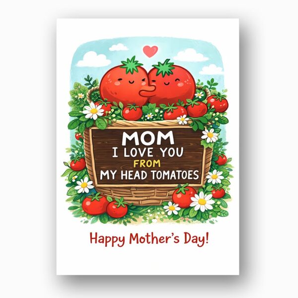 Mom I Love You From My Head Tomatoes Pun Garden Illustration Customizable Digital Keepsake