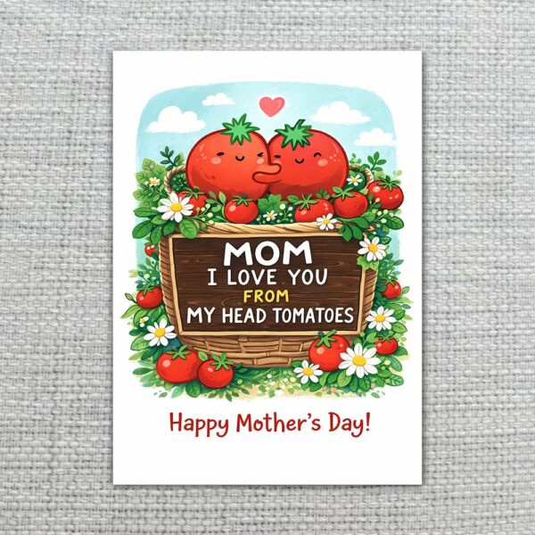 Mom I Love You From My Head Tomatoes Pun Garden Illustration Customizable Digital Keepsake