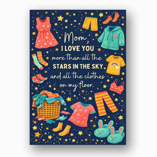 Mom I Love You More Than Stars Clothing Night Sky Illustration Instant Printable Watercolor Card
