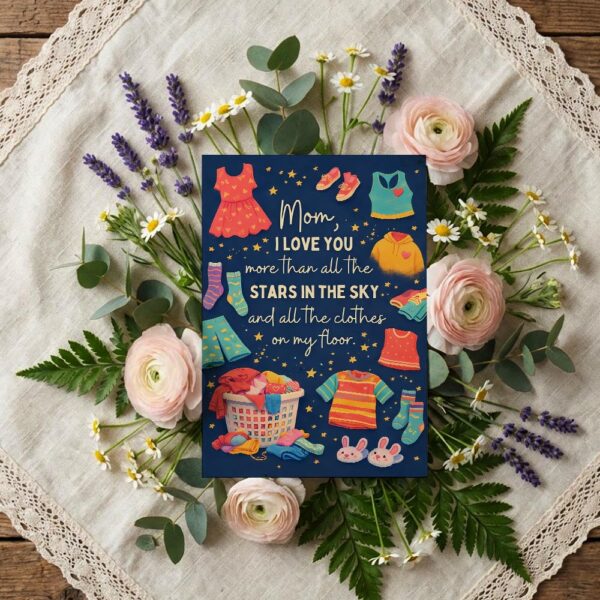 Mom I Love You More Than Stars Laundry Night Sky Pun 5X7 Printable Digital Card