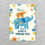 Mom I Will Always Knead You Blue Elephants Floral Customizable Watercolor Greeting