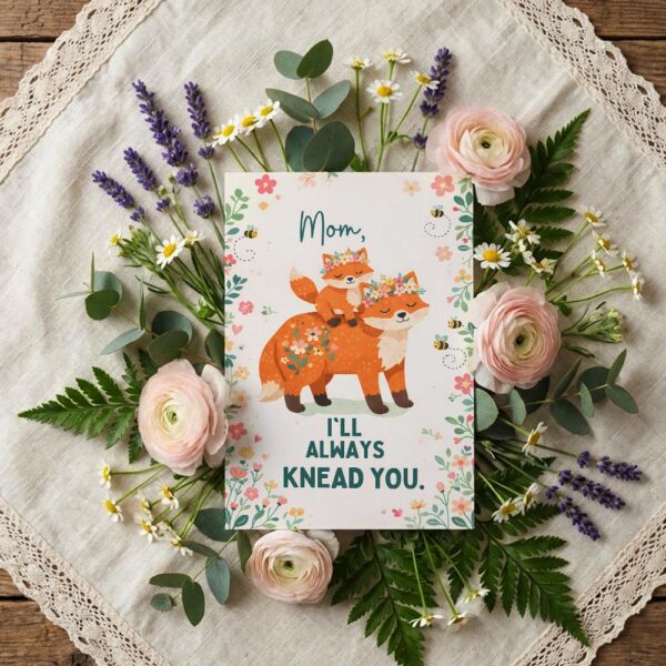 Mom I Will Always Knead You Foxes Floral High Resolution Printable Card